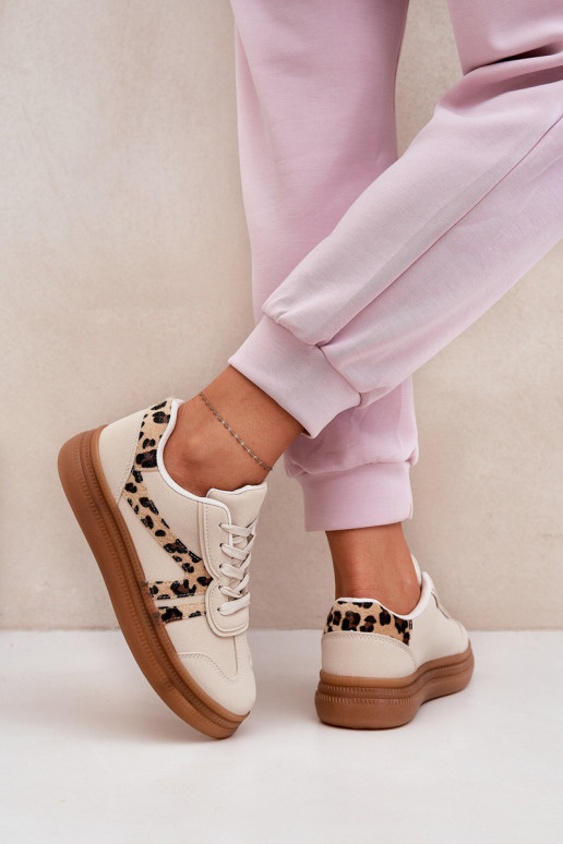Damen-Sneaker mit Plattform und Leopardenmuster in sand Totter