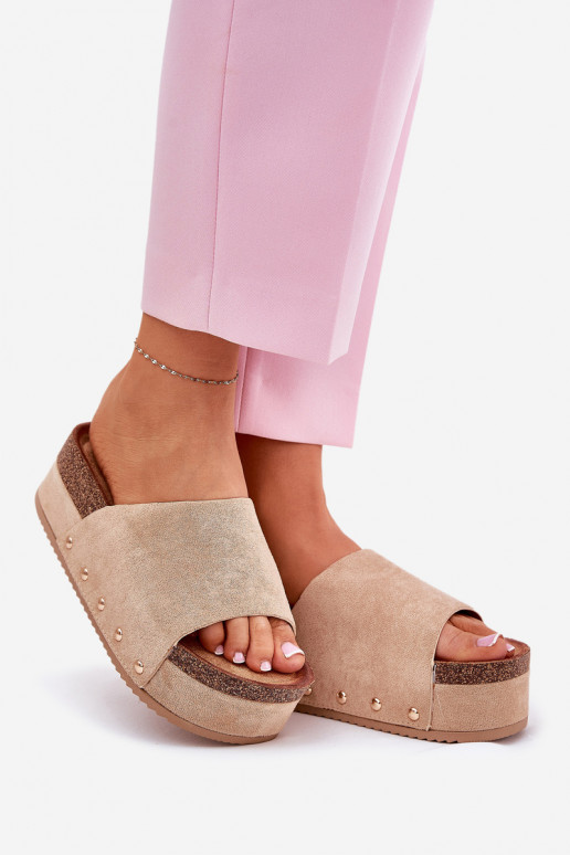 Damen-Pantoletten auf Plattform aus khaki Kunstveloursleder Vinnibe