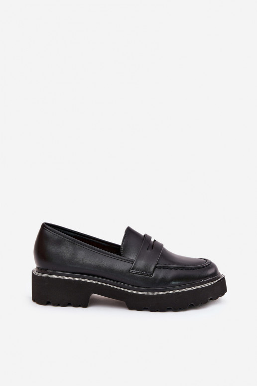 Damenmokassins aus Kunstleder mit glitzernden Ösen in Schwarz INilamla