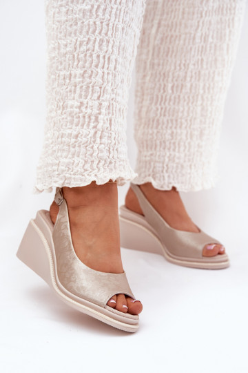 Ledersandalen für Damen mit Plattform in Gold S.Barski LR51-539 2