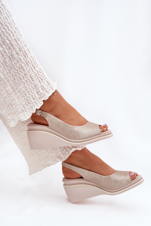 Ledersandalen für Damen mit Plattform in Gold S.Barski LR51-539