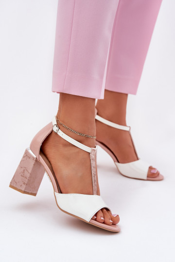 Lacksandalen für Damen mit Absätzen in Rosa-Weiß Vinceza 20276 2