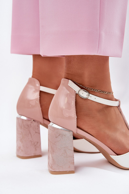 Lacksandalen für Damen mit Absätzen in Rosa-Weiß Vinceza 20276
