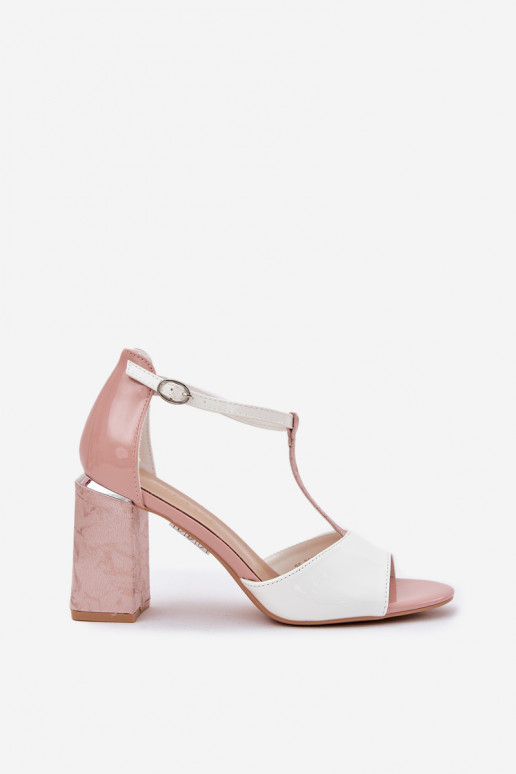 Lacksandalen für Damen mit Absätzen in Rosa-Weiß Vinceza 20276