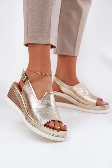 Ledersandalen für Damen mit Plattform in Gold Artiker 56C0920 2