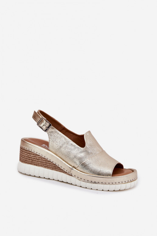 Ledersandalen für Damen mit Plattform in Gold Artiker 56C0920
