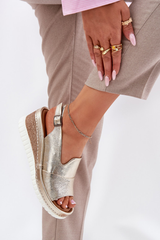 Ledersandalen für Damen mit Plattform in Gold Artiker 56C0920
