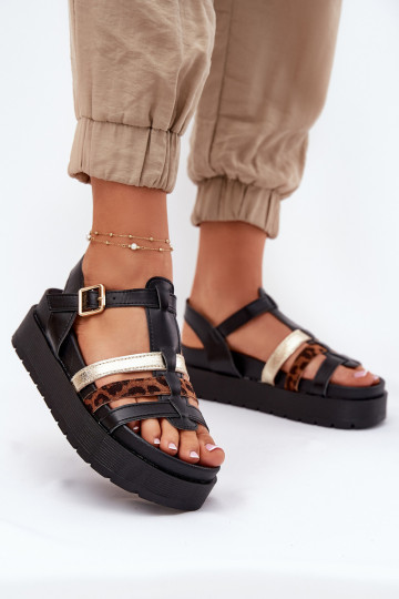 Damen-Sandalen mit Riemen auf der Plattform in schwarz Gallari