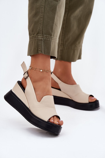 Damen-Ledersandalen auf der Plattform in Sandfarbe Artiker 54C0401 2