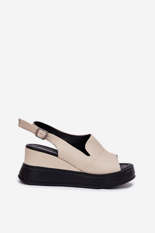 Damen-Ledersandalen auf der Plattform in Sandfarbe Artiker 54C0401