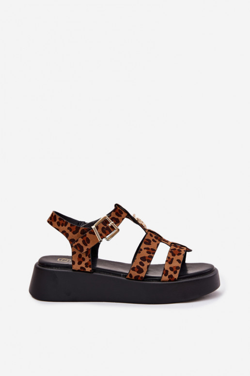 Damen-Platformsandalen mit goldenen Details und Leopardenmuster Fevire