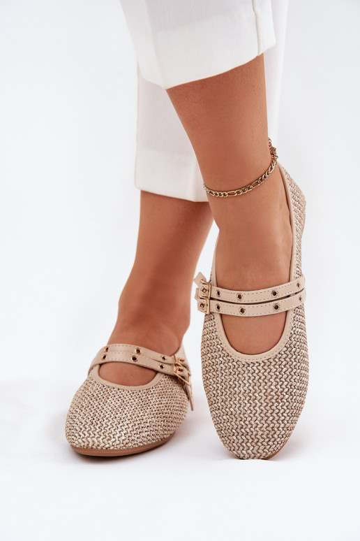 Ballerinas mit Geflecht und Schnallen in Sandfarbe Partheda