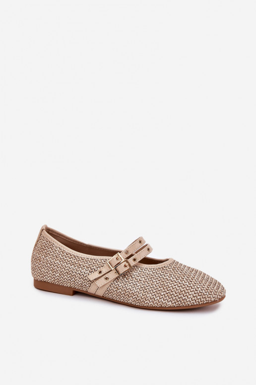 Ballerinas mit Geflecht und Schnallen in Sandfarbe Partheda