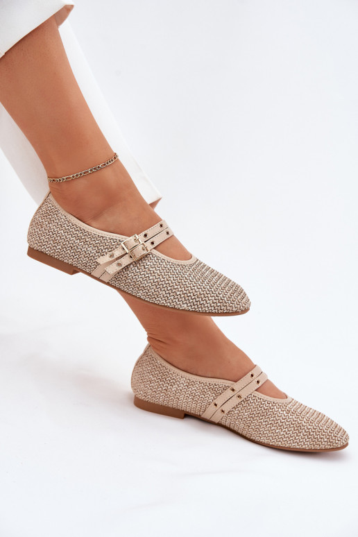 Ballerinas mit Geflecht und Schnallen in Sandfarbe Partheda