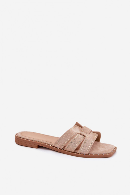 Dekorierte Slipper mit breiten Absätzen in khaki Anniles