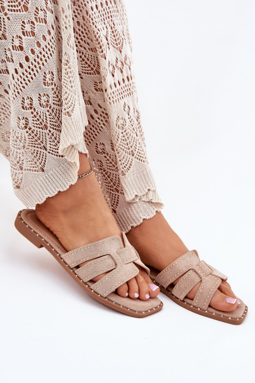Dekorierte Slipper mit breiten Absätzen in khaki Anniles
