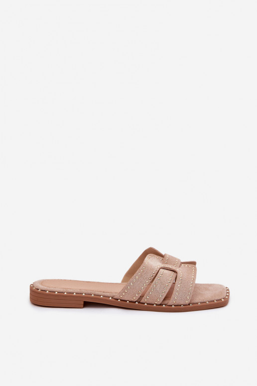 Dekorierte Slipper mit breiten Absätzen in khaki Anniles