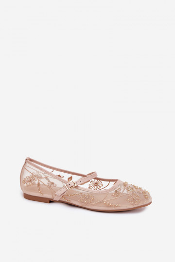 Netz-Ballerinas mit Stickerei und Verzierungen in Sandfarbe Tillilora 2