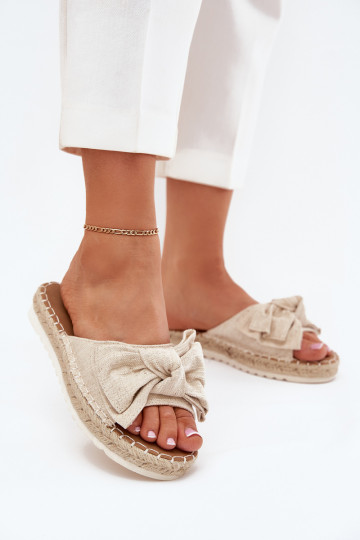 Damen-Platformsandalen mit Geflecht und Schleife in Sandfarbe Alpireda