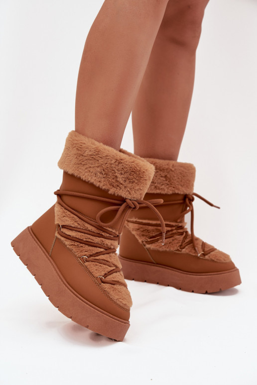 Damen-Snowboots mit Fell und Schnürsenkeln in Braun Tai turirinna