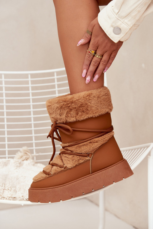 Damen-Snowboots mit Fell und Schnürsenkeln in Braun Tai turirinna