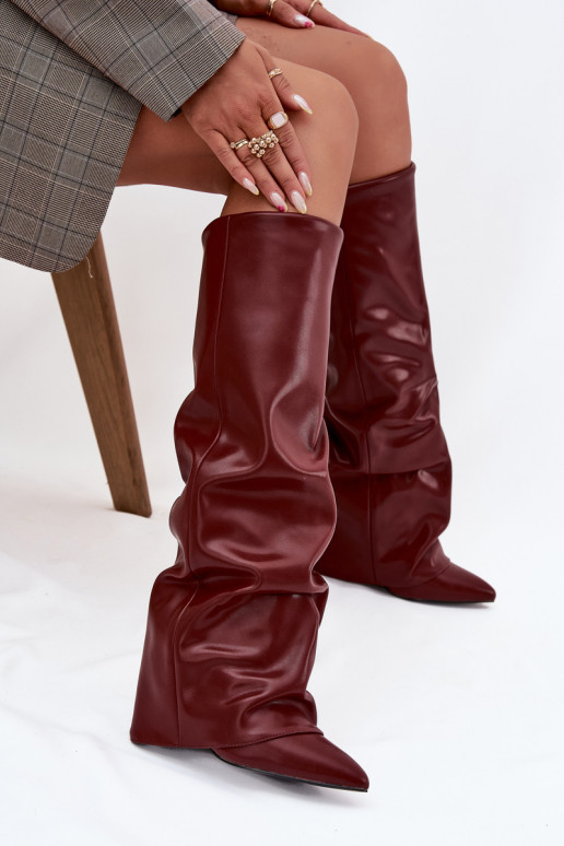 Damen kniehohe Stiefel mit Absatz und Isolierung in Bordeaux Elivira