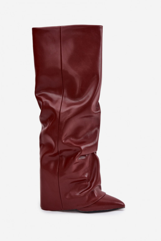 Damen kniehohe Stiefel mit Absatz und Isolierung in Bordeaux Elivira