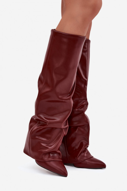 Damen kniehohe Stiefel mit Absatz und Isolierung in Bordeaux Elivira