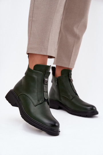 Wärmende Damen-Stiefeletten mit dekorativen Details in Khaki Roselle