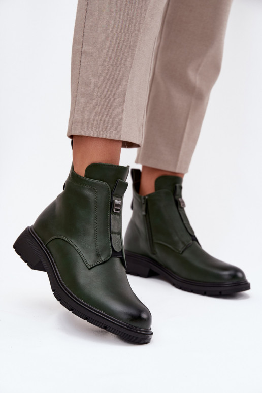 Wärmende Damen-Stiefeletten mit dekorativen Details in Khaki Roselle