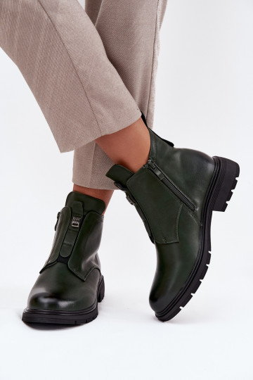 Wärmende Damen-Stiefeletten mit dekorativen Details in Khaki Roselle 2