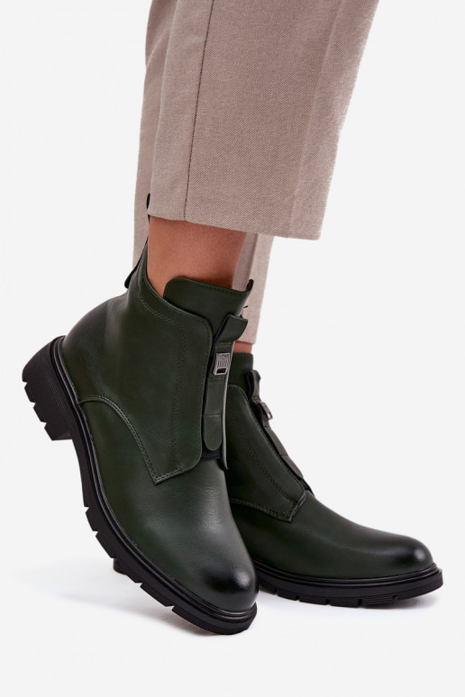 Wärmende Damen-Stiefeletten mit dekorativen Details in Khaki Roselle