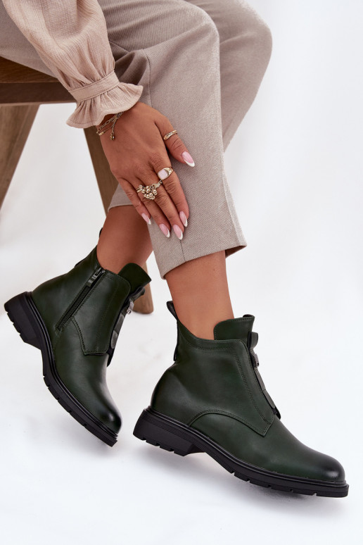 Wärmende Damen-Stiefeletten mit dekorativen Details in Khaki Roselle