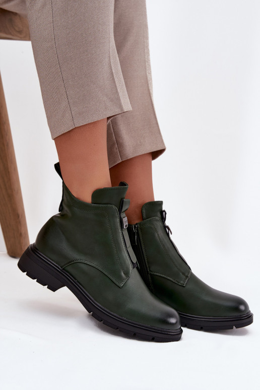 Wärmende Damen-Stiefeletten mit dekorativen Details in Khaki Roselle