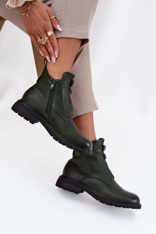 Wärmende Damen-Stiefeletten mit dekorativen Details in Khaki Roselle