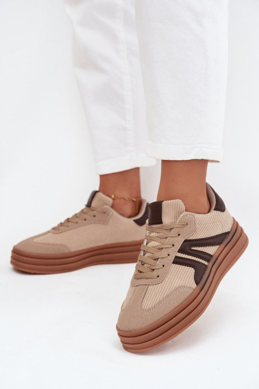 Sandfarbene Velours-Sneaker mit Plattform Corynelle