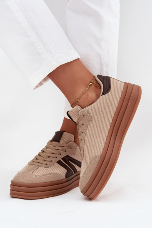 Sandfarbene Velours-Sneaker mit Plattform Corynelle