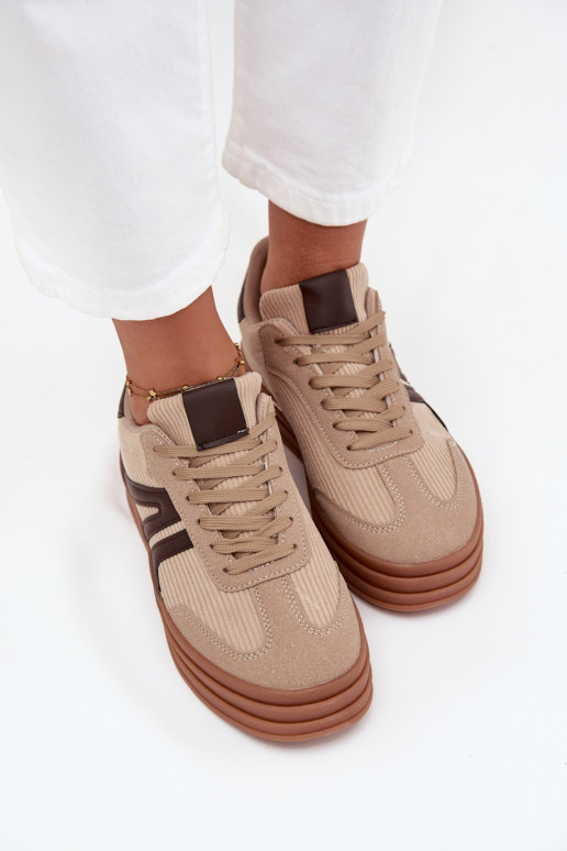 Sandfarbene Velours-Sneaker mit Plattform Corynelle