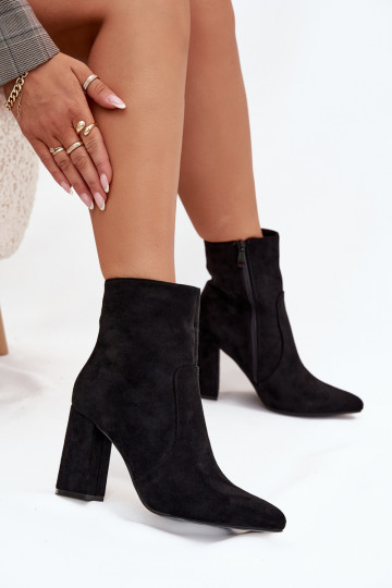 Wärmende Damen-Stiefeletten aus Kunstveloursleder, schwarz Pralina