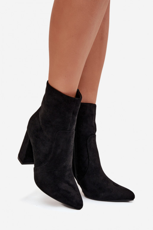 Wärmende Damen-Stiefeletten aus Kunstveloursleder, schwarz Pralina