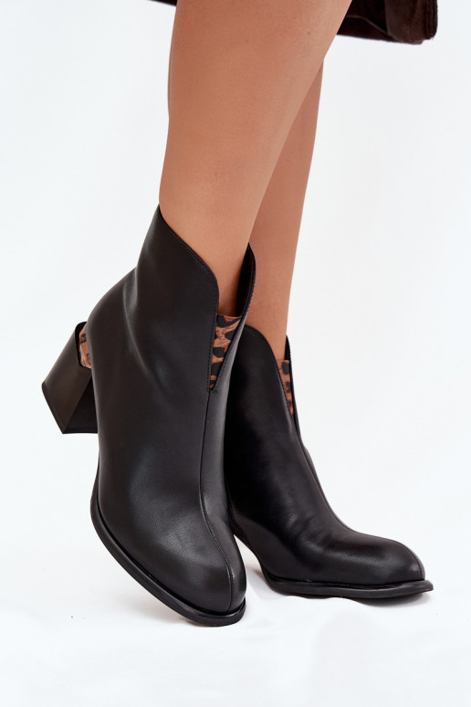 Schwarze Leder-Damen-Stiefeletten Vinceza 66811