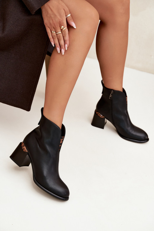 Schwarze Leder-Damen-Stiefeletten Vinceza 66811
