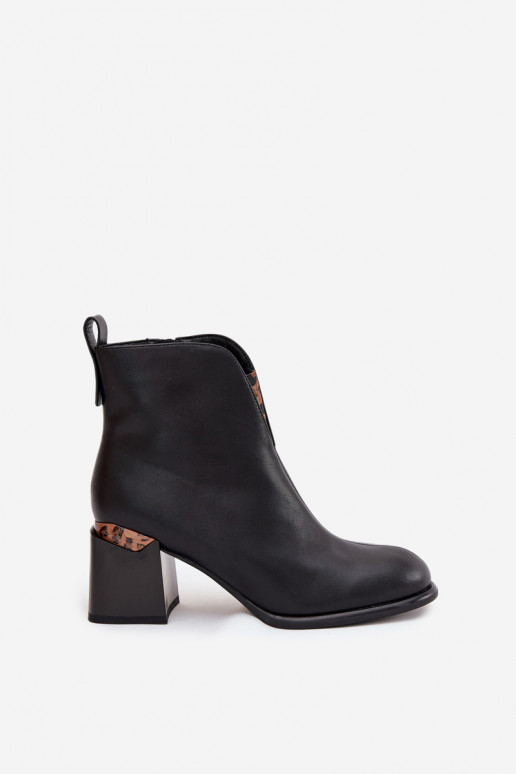 Schwarze Leder-Damen-Stiefeletten Vinceza 66811