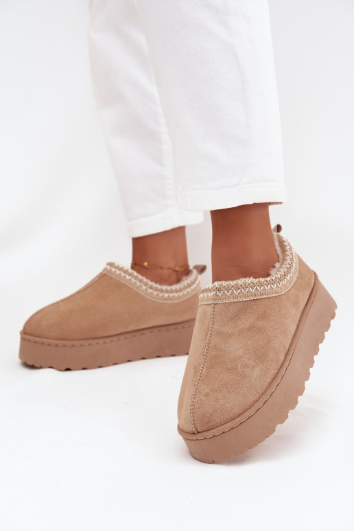 Niedrige Schneestiefel in Sandfarbe mit bestickten Blumen und Plattform Taliah