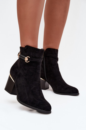 Wärmende Damen-Stiefeletten mit Absätzen und verzierten Absätzen, schwarz Galissa 2