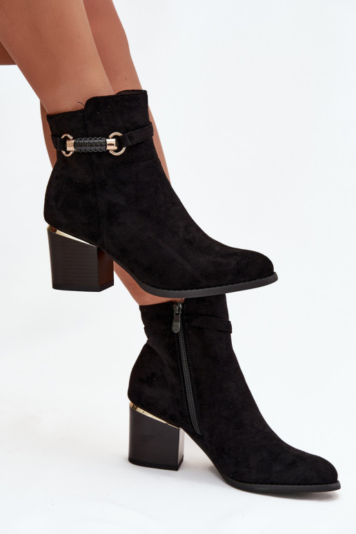 Wärmende Damen-Stiefeletten mit Absätzen und verzierten Absätzen, schwarz Galissa