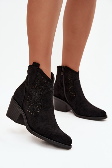 Schwarze Damen-Stiefeletten mit Ausschnitten und Absätzen S.Barski HY52-529
