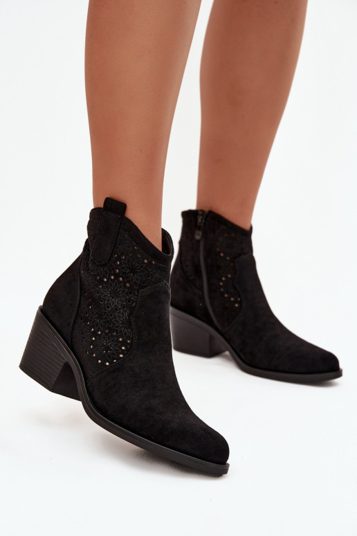 Schwarze Damen-Stiefeletten mit Ausschnitten und Absätzen S.Barski HY52-529