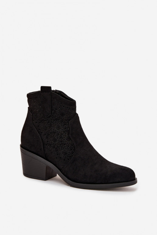 Schwarze Damen-Stiefeletten mit Ausschnitten und Absätzen S.Barski HY52-529