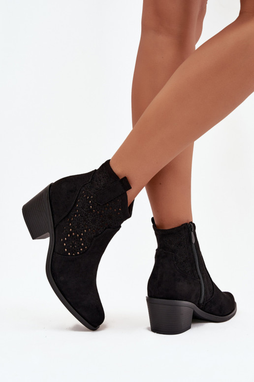 Schwarze Damen-Stiefeletten mit Ausschnitten und Absätzen S.Barski HY52-529